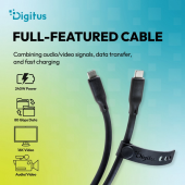 DIGITUS Kabel połączeniowy silikonowy USB-C-USB-C | USB 4 ver.2.0 80Gbps | 8K@60Hz | PD 3.1 240W| 1,0m | czarny - AK-300350-010-S - Zdjęcie 9