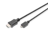 DIGITUS Kabel połączeniowy HDMI HighSpeed z Ethernetem 4K 60Hz UHD Typ HDMI A/HDMI D M/M 1m Czarny  - AK-330109-010-S - Zdjęcie 1