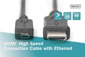 DIGITUS Kabel połączeniowy HDMI HighSpeed z Ethernetem 4K 60Hz UHD Typ HDMI A/HDMI D M/M 1m Czarny  - AK-330109-010-S - Zdjęcie 5