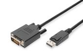 DIGITUS Kabel adapter Displayport z zatrzaskiem 1080p 60Hz FHD Typ DP/DVI-D (24+1) M/M 1m Czarny  - AK-340301-010-S - Zdjęcie 1