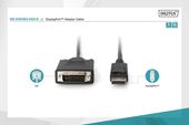 DIGITUS Kabel adapter Displayport z zatrzaskiem 1080p 60Hz FHD Typ DP/DVI-D (24+1) M/M 1m Czarny  - AK-340301-010-S - Zdjęcie 4