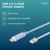 DIGITUS Kabel adapter do konsoli USB-A 2.0 męski do RJ45 | Chipset FTDI (FT232RNL) | jasnoniebieski | 1.8m - DA-70173 - Zdjęcie 5