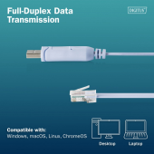 DIGITUS Kabel adapter do konsoli USB-A 2.0 męski do RJ45 | Chipset FTDI (FT232RNL) | jasnoniebieski | 1.8m - DA-70173 - Zdjęcie 7