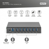 DIGITUS Hub/Koncentrator przemysłowy 7-portowy USB 3.0 SuperSpeed aktywny, metalowa konstrukcja, szyna DIN - DA-70258-1 - Zdjęcie 4
