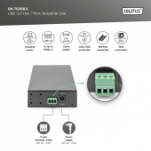 DIGITUS Hub/Koncentrator przemysłowy 7-portowy USB 3.0 SuperSpeed aktywny, metalowa konstrukcja, szyna DIN - DA-70258-1 - Zdjęcie 5