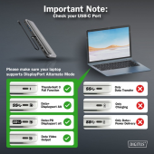 DIGITUS Stacja dokująca USB-C 12 portowa, max. 8K/30Hz z HDR, HDMI, DP, max. 3 monitory (MST), USB-C 3.2 Gen2, Gigabit Ethernet, SD/Micro SD, PD 100W - DA-70919 - Zdjęcie 2