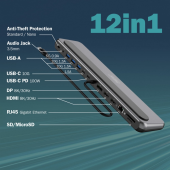 DIGITUS Stacja dokująca USB-C 12 portowa, max. 8K/30Hz z HDR, HDMI, DP, max. 3 monitory (MST), USB-C 3.2 Gen2, Gigabit Ethernet, SD/Micro SD, PD 100W - DA-70919 - Zdjęcie 6