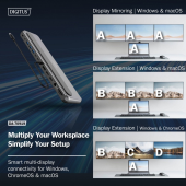 DIGITUS Stacja dokująca USB-C 12 portowa, max. 8K/30Hz z HDR, HDMI, DP, max. 3 monitory (MST), USB-C 3.2 Gen2, Gigabit Ethernet, SD/Micro SD, PD 100W - DA-70919 - Zdjęcie 10