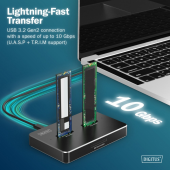 DIGITUS Stacja dokująca USB-C 3.2 Gen2 dla dysków SSD M.2 Duo NVMe oraz SATA (max. 2x 4 TB) z czytnikiem kart SD-Express 7.1 (max. 2 TB), czarna - DA-71546-1 - Zdjęcie 2