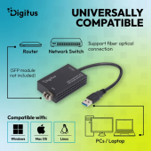 DIGITUS Karta sieciowa USB 3.0 typ A na Gigabit SFP, adapter światłowodowy 1000 Mb/s, moduł SFP sprzedawany osobno - DN-3026-1 - Zdjęcie 2