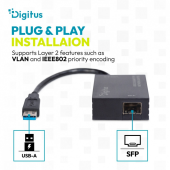 DIGITUS Karta sieciowa USB 3.0 typ A na Gigabit SFP, adapter światłowodowy 1000 Mb/s, moduł SFP sprzedawany osobno - DN-3026-1 - Zdjęcie 3