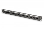 DIGITUS Panel krosowy (patch panel) 19'' 24x RJ45, LSA pion, kat.6, nieekranowany, 1U, prowadnica kabli, pola opisowe, Czarny - DN-91624U-CR - Zdjęcie 1