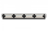 DIGITUS Panel krosowy (patch panel) 19'' 24x RJ45, LSA pion, kat.6, nieekranowany, 1U, prowadnica kabli, pola opisowe, Czarny - DN-91624U-CR - Zdjęcie 4