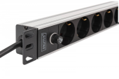 DIGITUS Listwa zasilająca PDU Rack 19" z bezpiecznikiem przeciążeniowym, 9 gniazd Schuko CEE 7/3 (45°), kabel 2m wtyk IEC C14, 10A, aluminiowa - DN-95437 - Zdjęcie 3