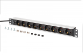 DIGITUS Listwa zasilająca PDU Rack 19" z bezpiecznikiem przeciążeniowym, 9 gniazd Schuko CEE 7/3 (45°), kabel 2m wtyk IEC C14, 10A, aluminiowa - DN-95437 - Zdjęcie 6