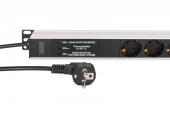 DIGITUS Listwa zasilająca PDU Rack (620mm) z zabezpieczeniem przeciwprzepięciowym + filtr EMI/RFI, 9 gniazd Schuko CEE 7/3 (45°), kabel 2m wtyk Unischuko CEE  - DN-95438 - Zdjęcie 3