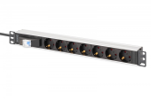 DIGITUS Listwa zasilająca PDU Rack 19" z wyłącznikiem nadprądowym Typ C 16A, 7 gniazd Schuko CEE 7/3 (45°), kabel 1,8m wtyk Unischuko CEE 7/7, 16A, aluminiowa - DN-95439 - Zdjęcie 3