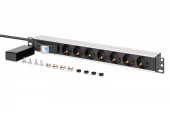 DIGITUS Listwa zasilająca PDU Rack 19" z wyłącznikiem nadprądowym Typ C 16A, 7 gniazd Schuko CEE 7/3 (45°), kabel 1,8m wtyk Unischuko CEE 7/7, 16A, aluminiowa - DN-95439 - Zdjęcie 7
