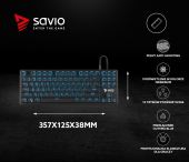 Elmak Klawiatura mechaniczna gamingowa Savio Tempest RX TKL Outemu BLUE, LED niebieski, NKRO, Anty-ghosting - SAVGK-TEMPEST BLUE - Zdjęcie 6