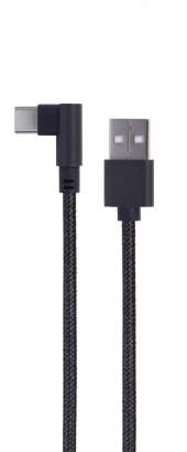 GEMBIRD Kabel USB typu C kątowy w oplocie tekstylnym, 0.2m czarny - CC-USB2-AMCML-0.2M - Zdjęcie 1