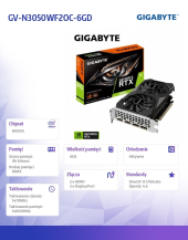 GIGABYTE Karta graficzna RTX 3050 WINDFORCE OC 6 GB GDDR6 96bit 2DP/2HDMI  - GV-N3050WF2OC-6GD - Zdjęcie 9