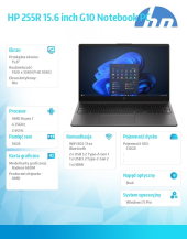 HP INC Notebook 255R G10 R7-7735U 512GB/16GB/W11P/15,6 cali D4TJ0ET  - D4TJ0ET#AKD - Zdjęcie 7