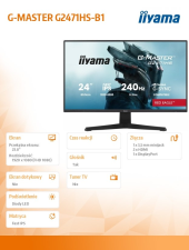 IIYAMA Monitor 23,8 cala G2471HS-B1 Fast IPS,FHD,240Hz,2xHDMI,DP, 350cd,     Adaptive G-SYNC - 1920 x 1080 @48-240Hz  DisplayPort Only  - G2471HS-B1 - Zdjęcie 3