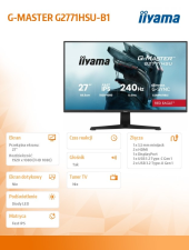 IIYAMA Monitor 27 cali G2771HSU-B1 0.4ms,Fast IPS,1xUSB 3.2, 1xUSB C,      240Hz, DP, 2xHDMI,  Adaptive G-SYNC - 1920 x 1080 @48-240Hz  DisplayPort Only  - G2771HSU-B1 - Zdjęcie 4