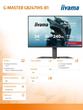 IIYAMA Monitor 23,8 cala GB2471HS-B1 Fast IPS,FHD,240Hz,2xHDMI,DP, 350cd, HAS(150) PIVOT, Adaptive G-SYNC - 1920 x 1080 @48-240Hz  DisplayPort Only  - GB2471HS-B1 - Zdjęcie 5