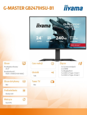 IIYAMA Monitor 23,8 cala GB2471HSU-B1 IPS,FHD,240Hz,2xHDMI,DP,1xUSB 3.2,     1xUSB C, Adaptive G-SYNC - 1920 x 1080 @48-240Hz  DisplayPort Only,           HA - GB2471HSU-B1 - Zdjęcie 5