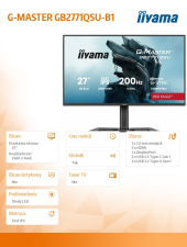 IIYAMA Monitor 27 cali GB2771QSU-B1 QHD,Fast IPS,200Hz,HAS (150) PIVOT,2xUSB 3.2,2xUSB C,0,5ms,2xHDMI,DP,350cd,Adaptive G-SYNC 1920x1080@48-240Hz DP only - GB2771QSU-B1 - Zdjęcie 5
