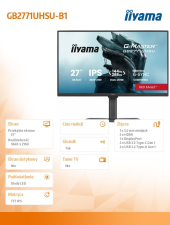IIYAMA Monitor 27 cali GB2771UHSU-B1 4K 144Hz FHD 288Hz, 450cd, 2x2W, HAS 150, PIVOT - GB2771UHSU-B1 - Zdjęcie 2