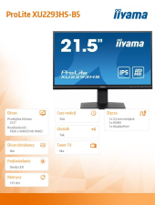IIYAMA Monitor 21.5 cala XU2293HS-B5 IPS/HDMI/DP/SLIM/2x1W/3ms  - XU2293HS-B5 - Zdjęcie 2