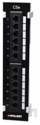 INTELLINET Patch panel naścienny 12 portów UTP kat.5e czarny - 162470 - Zdjęcie 1