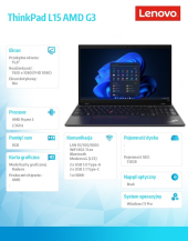 LENOVO Laptop ThinkPad L15 AMD G3 21C7004QPB W11Pro 5675U/8GB/512GB/INT/15.6 FHD/1YR Premier Support + 3 YRS OS + CO2 offset  - 21C7004QPB - Zdjęcie 8