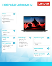 LENOVO Ultrabook ThinkPad X1 Carbon G12 21KC0055PB W11Pro Ultra 7 155U/16GB/512GB/INT/LTE/14.0 WUXGA/Black/vPro/3YRS Premier Support + CO2 Offset  - 21KC0055PB - Zdjęcie 5