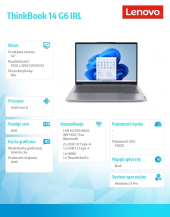 LENOVO Laptop ThinkBook 14 G6 21KG0078PB W11Pro i5-1335U/8GB/512GB/INT/14.0 WUXGA/Arctic Grey/3YRS OS + CO2 Offset  - 21KG0078PB - Zdjęcie 2