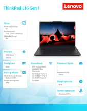 LENOVO Laptop ThinkPad L16 G1 21L7001MPB W11Pro 7535U/16GB/512GB/AMD Radeon/16.0 WUXGA/Black/1YR Premier Support + 3YRS OS + CO2 Offset  - 21L7001MPB - Zdjęcie 4