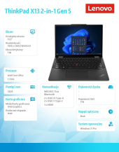 LENOVO Ultrabook ThinkPad X13 2in1 G5 21LW000QPB W11Pro Ultra7 155U/32GB/1TB/INT/13.3 WUXGA/Touch/Black/3YRS Premier Support + CO2 Offset  - 21LW000QPB - Zdjęcie 9