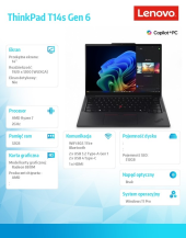 LENOVO Ultrabook ThinkPad T14s G6 W11Pro 7 PRO 360/32GB/512GB/INT/14.0 WUXGA/Black/3YRS Premier Support + CO2 Offset  - 21M1000MPB - Zdjęcie 9