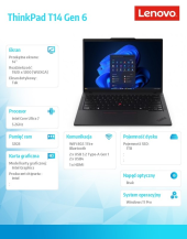 LENOVO Ultrabook ThinkPad T14 G6 21R30041PB W11Pro Ultra 7 255U/32GB/1TB/INT/14.0 WUXGA/Touch/Black/3YRS Premier Support + CO2 Offset  - 21QC00BRPB - Zdjęcie 9