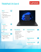 LENOVO Laptop ThinkPad L14 AMD G6 21S8002TPB W11Pro 5 PRO 215/16GB/512GB/INT/14.0 WUXGA/Black/1YR Premier Support + 3YRS OS + CO2 Offset  - 21S8002TPB - Zdjęcie 5