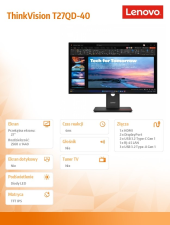 LENOVO Monitor 27 cali ThinkVision T27QD-40 WLED LCD 64AAGAT2EU - 64AAGAT2EU - Zdjęcie 6