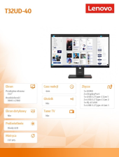 LENOVO Monitor 31.5 ThinkVision T32UD-40 z kamerą 64B0ZAT1EU - 64B0ZAT1EU - Zdjęcie 9
