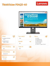 LENOVO Monitor ThinkVision P24QD-40 24 cale 64B1GAT1EU  - 64B1GAT1EU - Zdjęcie 9