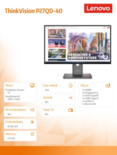 LENOVO Monitor ThinkVision P27QD-40 27 cali 64B3ZAT2EU  - 64B3ZAT2EU - Zdjęcie 2