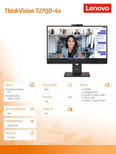 LENOVO Monitor ThinkVision T27QD-4v 27 cali 64B8UAT1EU  - 64B8UAT1EU - Zdjęcie 2