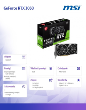 MSI Karta graficzna GeForce RTX 3050 Ventus 2X XS 8G OC GDDR6 128bit HDMI - GeForce RTX 3050 VENTUS 2X XS 8G OC - Zdjęcie 6