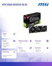 MSI Karta graficzna RTX 3060 VENTUS 3X OC 12GB GDDR6 192bit 3DP/HDM  - GeForce RTX 3060 VENTUS 3X 12G OC - Zdjęcie 6