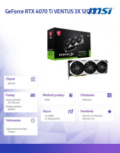 MSI Karta graficzna GeForce RTX 4070 Ti VENTUS 3X 12G OC GDDRX6 192bit 3DP/HDMI - GeForce RTX 4070 Ti VENTUS 3X 12G OC - Zdjęcie 8